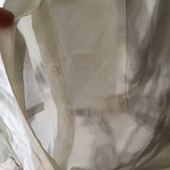 BCBGMaxAzria White and Gray Floral Half Button Down Shirt - Picture 15 of 16